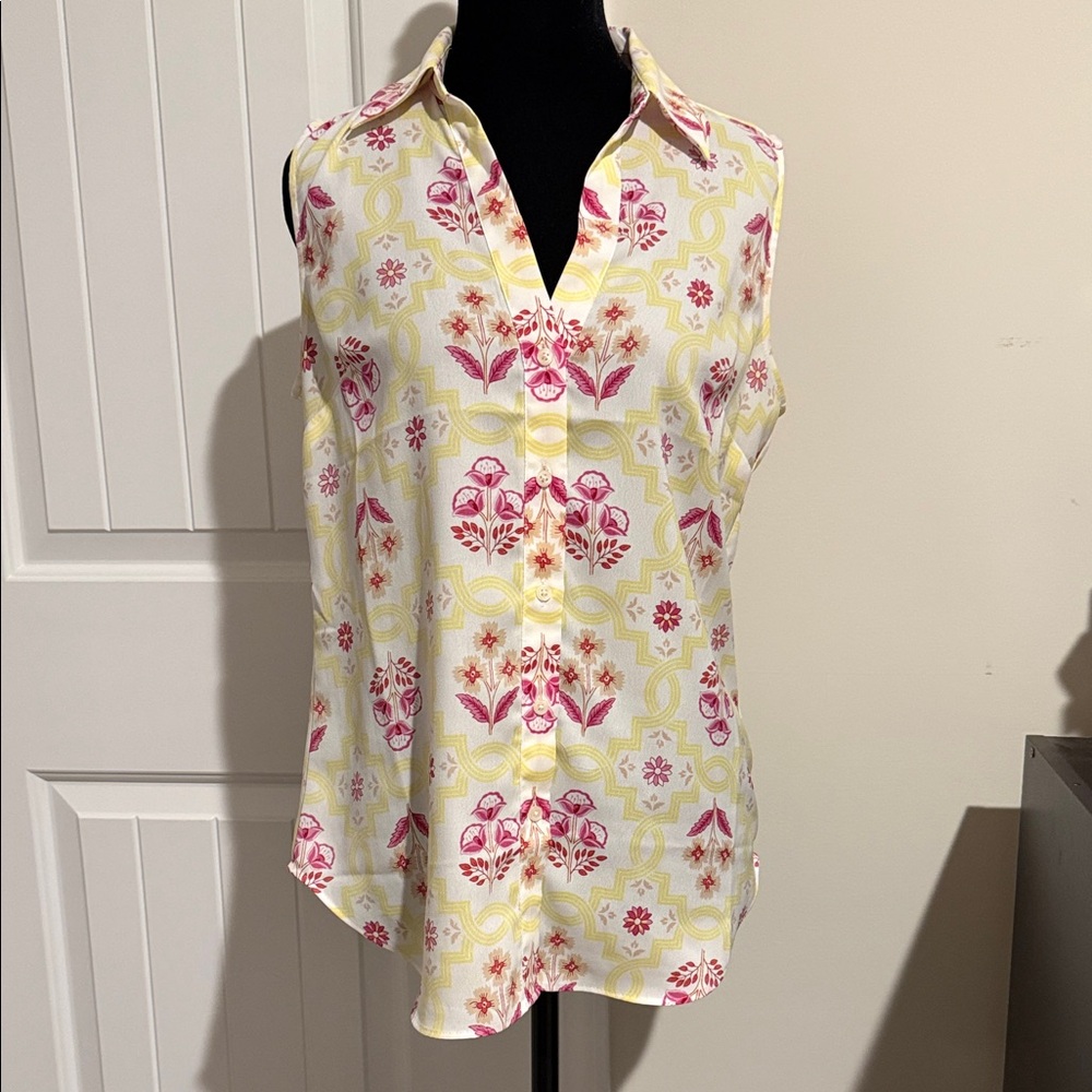 Ann Taylor Floral Sleeveless Blouse - Pink and Cream